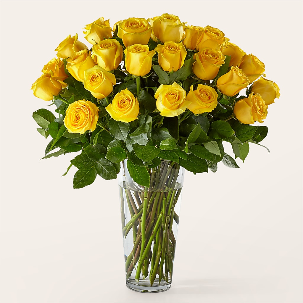Long Stem Yellow Rose Bouquet – PETALS & HEARTS FLOWER SHOP, Monterey Park CA