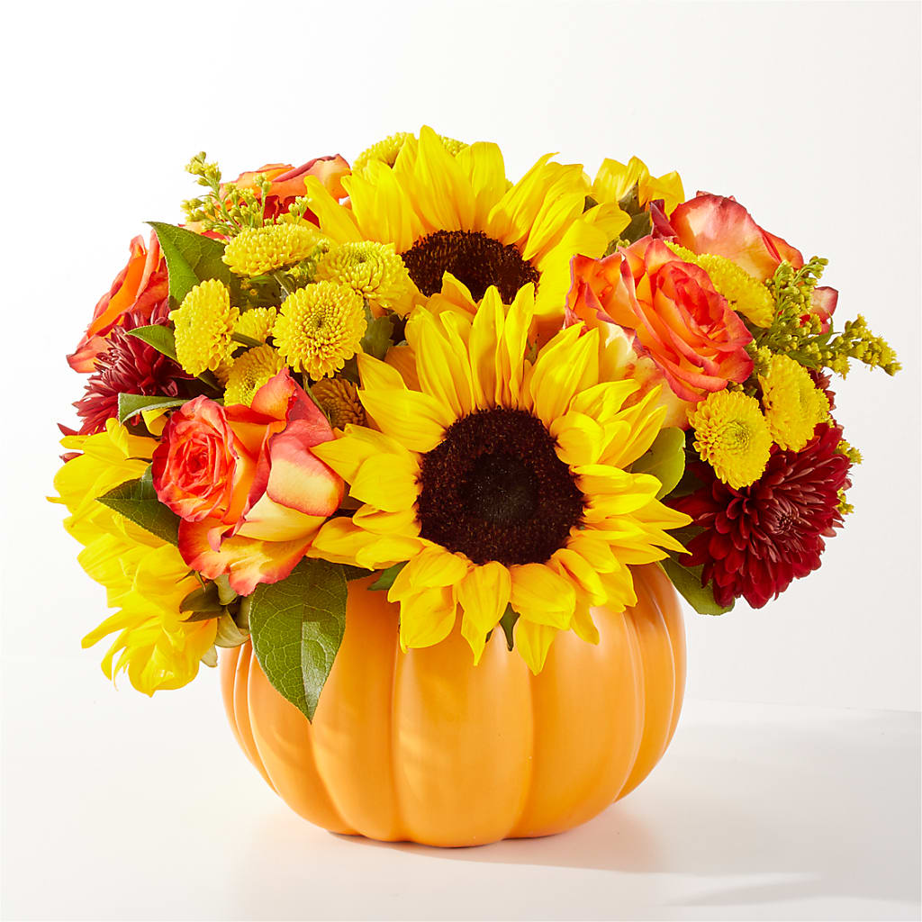Golden Gourd Pumpkin Bouquet – PETALS & HEARTS FLOWER SHOP, Monterey Park CA