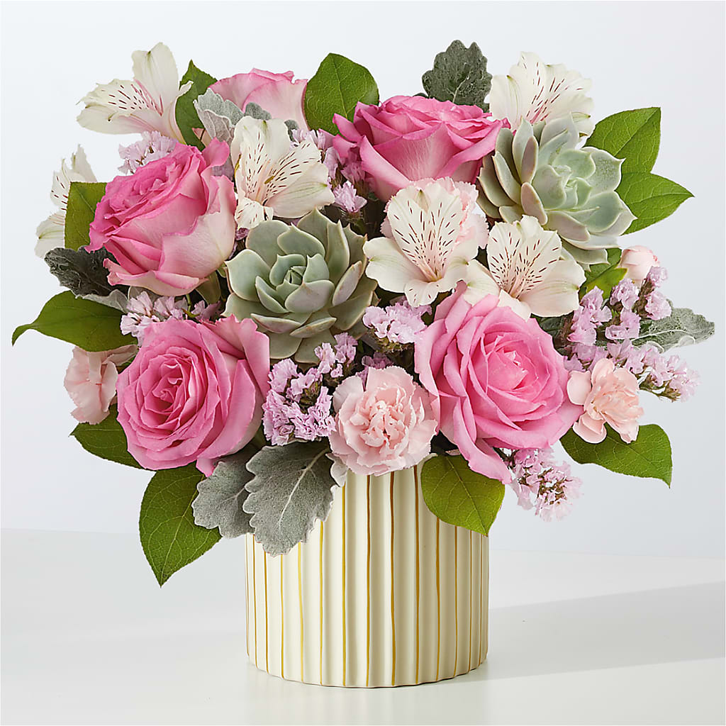 Dusty Rose Bouquet with Ivory Vase – PETALS & HEARTS FLOWER SHOP, Monterey Park CA