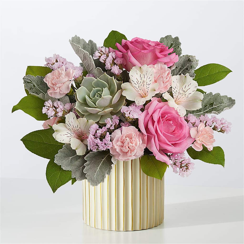 Dusty Rose Bouquet with Ivory Vase – PETALS & HEARTS FLOWER SHOP, Monterey Park CA