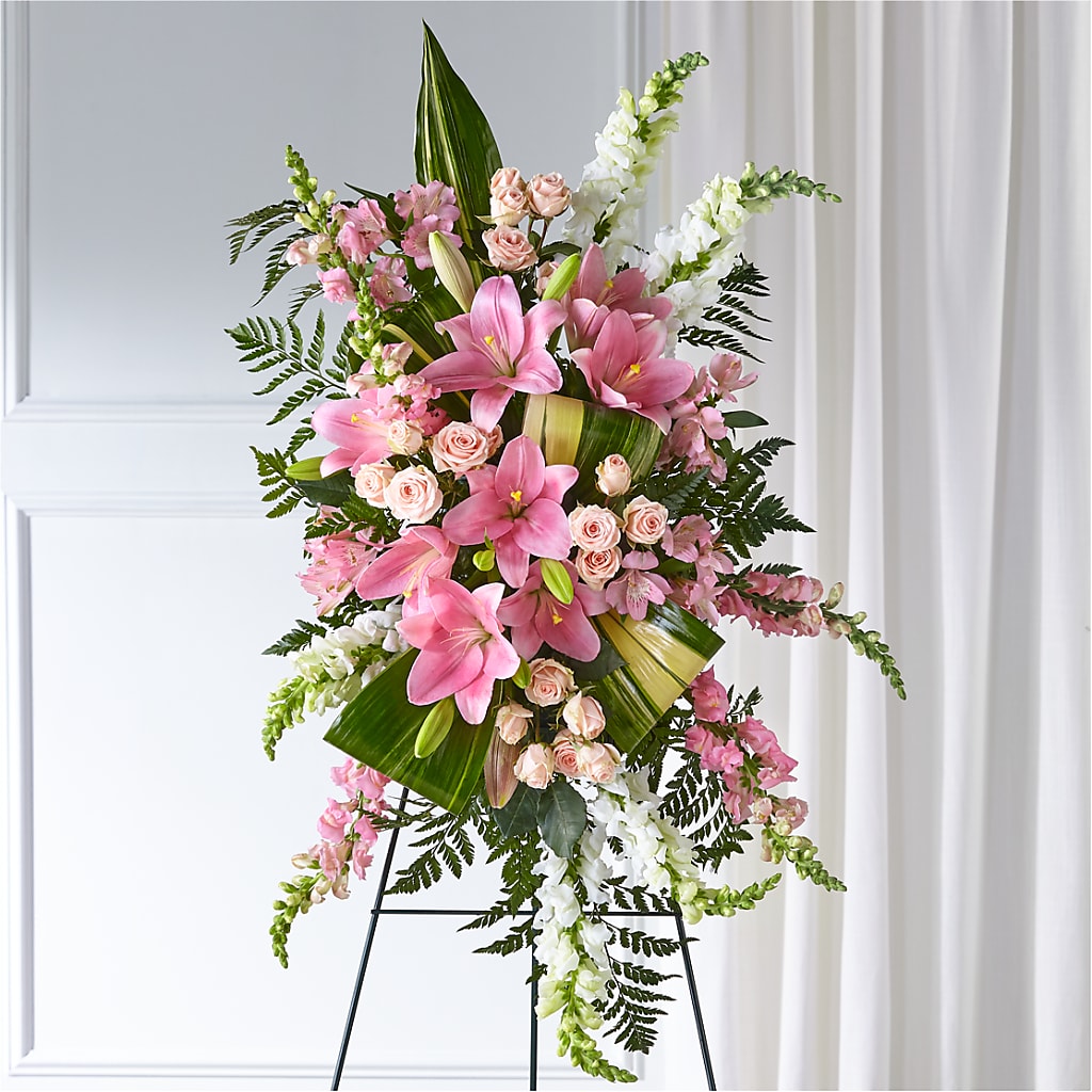 Elegant Embrace Standing Spray – PETALS & HEARTS FLOWER SHOP, Monterey Park CA