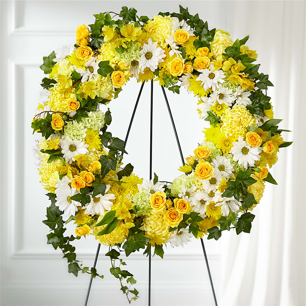 Golden Remembrance Wreath – PETALS & HEARTS FLOWER SHOP, Monterey Park CA