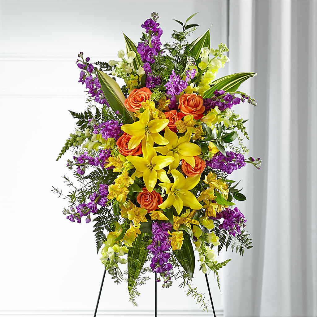 Thoughtful Prayers Standing Spray – PETALS & HEARTS FLOWER SHOP, Monterey Park CA