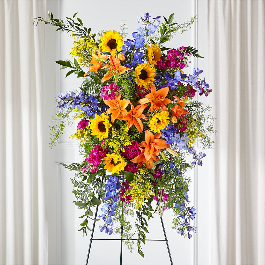 Sunlit Memories Standing Spray (Standard) – PETALS & HEARTS FLOWER SHOP, Monterey Park CA