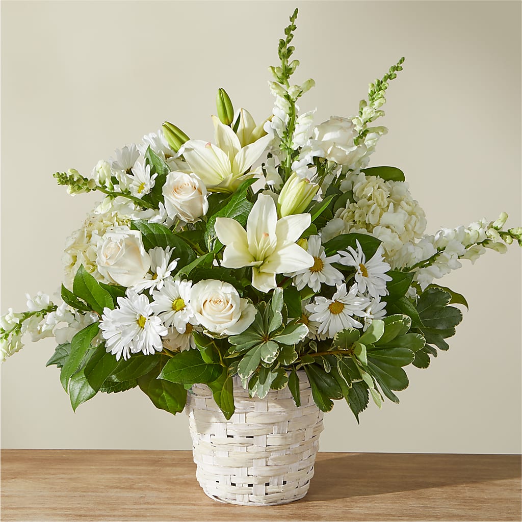 Ivory Elegance Floral Basket – PETALS & HEARTS FLOWER SHOP, Monterey Park CA