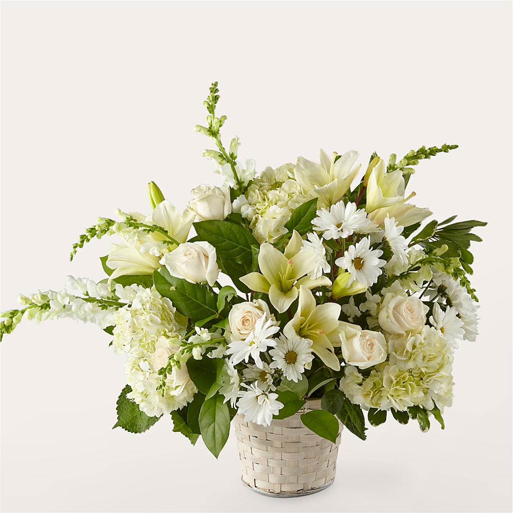Ivory Elegance Floral Basket – PETALS & HEARTS FLOWER SHOP, Monterey Park CA