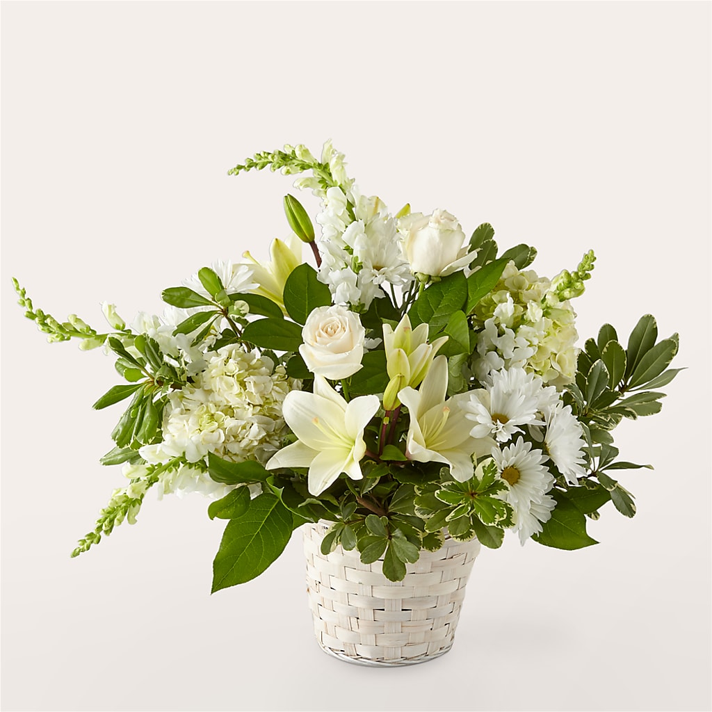 Ivory Elegance Floral Basket – PETALS & HEARTS FLOWER SHOP, Monterey Park CA