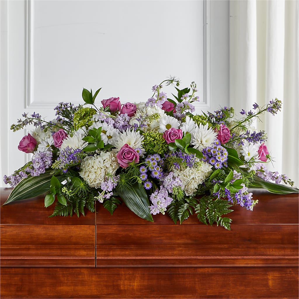 Meadows of Serenity Casket Spray – PETALS & HEARTS FLOWER SHOP, Monterey Park CA