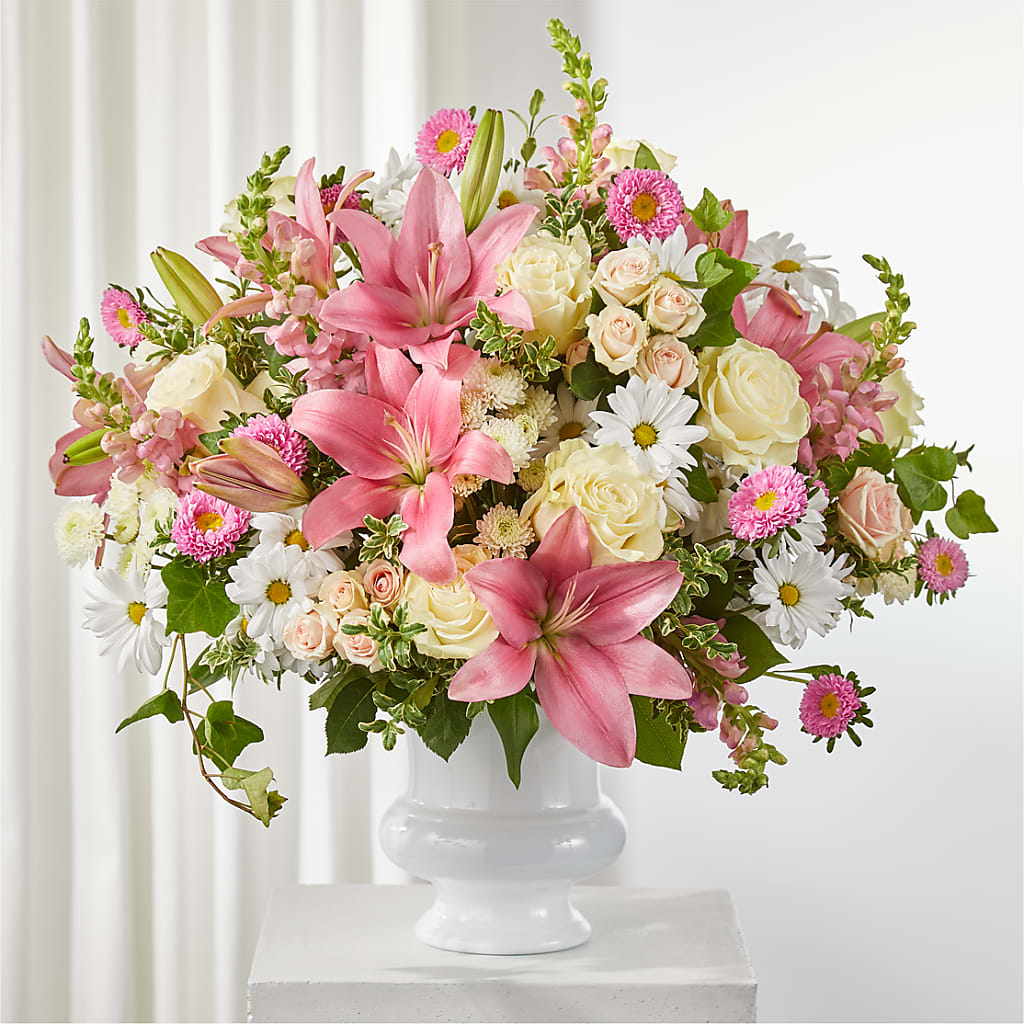 Empathetic Blooms Urn Arrangement – PETALS & HEARTS FLOWER SHOP, Monterey Park CA