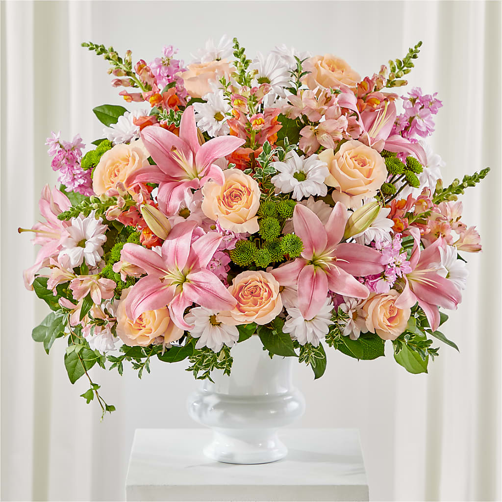 Heartfelt Gesture Urn Arrangement – PETALS & HEARTS FLOWER SHOP, Monterey Park CA