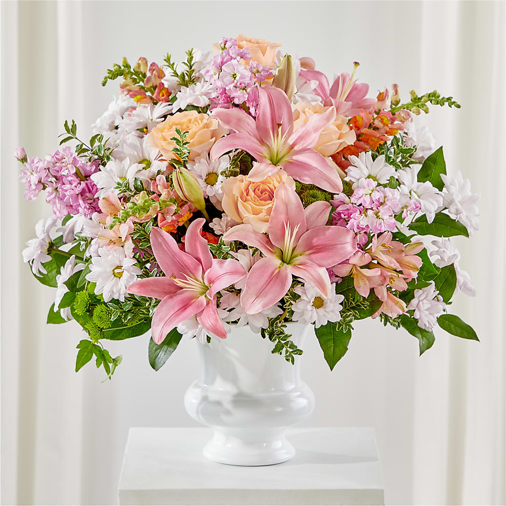 Heartfelt Gesture Urn Arrangement – PETALS & HEARTS FLOWER SHOP, Monterey Park CA