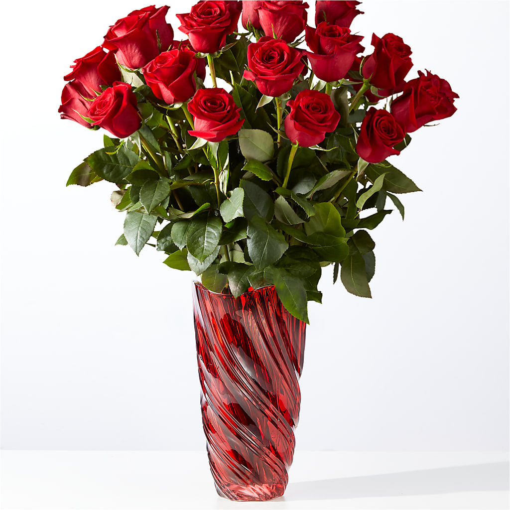 Classic Love Red Rose Bouquet with Luxe Swirl Vase – PETALS & HEARTS FLOWER SHOP, Monterey Park CA
