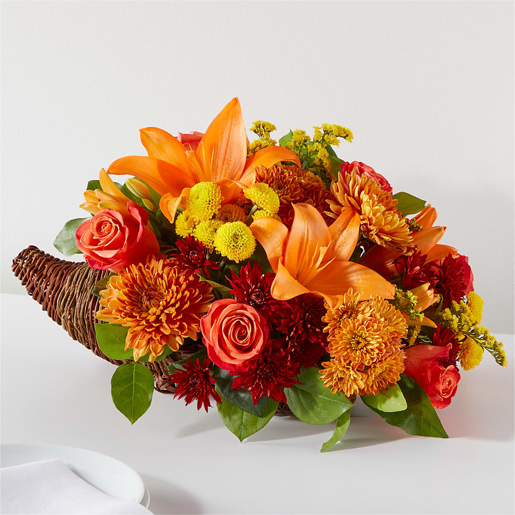 Bouquet of Blessings Cornucopia – PETALS & HEARTS FLOWER SHOP, Monterey Park CA