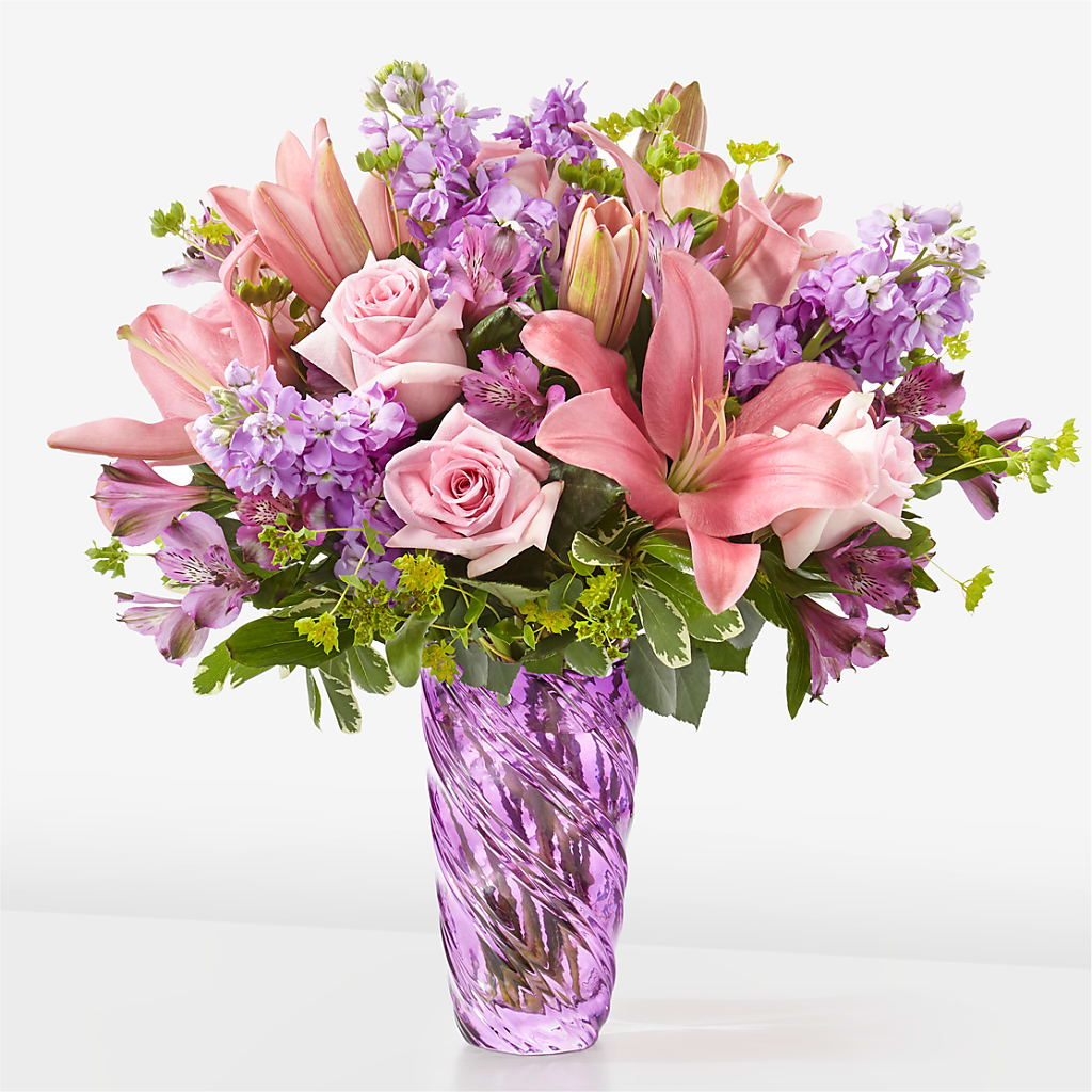 Precious Petals Bouquet with Luxe Swirl Vase – PETALS & HEARTS FLOWER SHOP, Monterey Park CA