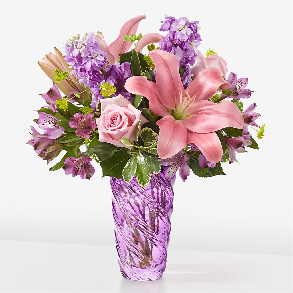Precious Petals Bouquet with Luxe Swirl Vase – PETALS & HEARTS FLOWER SHOP, Monterey Park CA
