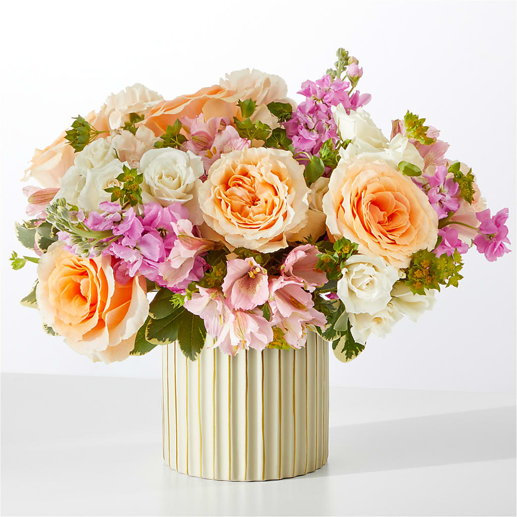 Paradise Bouquet with Ivory Vase – PETALS & HEARTS FLOWER SHOP, Monterey Park CA