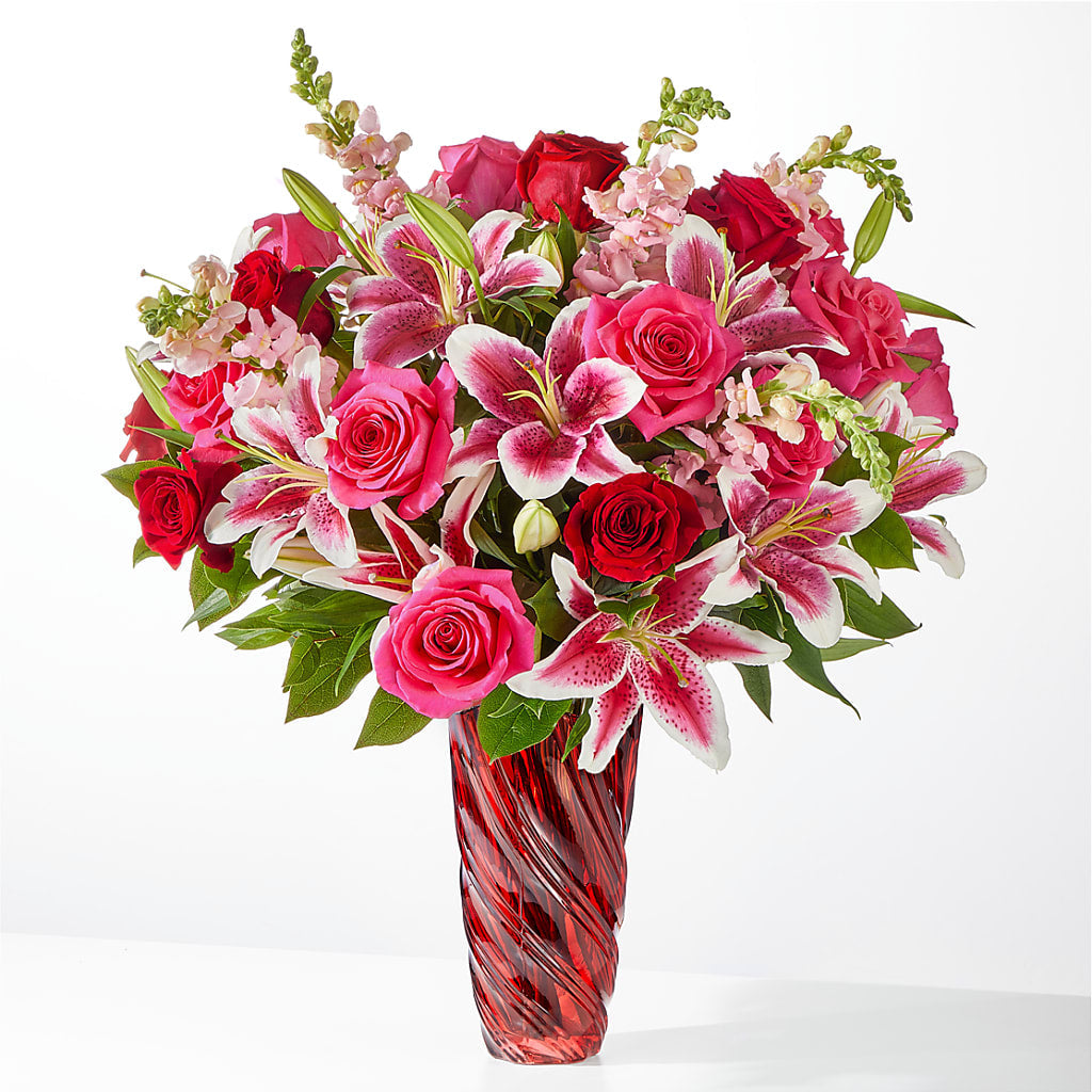 Always You Bouquet with Luxe Swirl Vase – PETALS & HEARTS FLOWER SHOP, Monterey Park CA