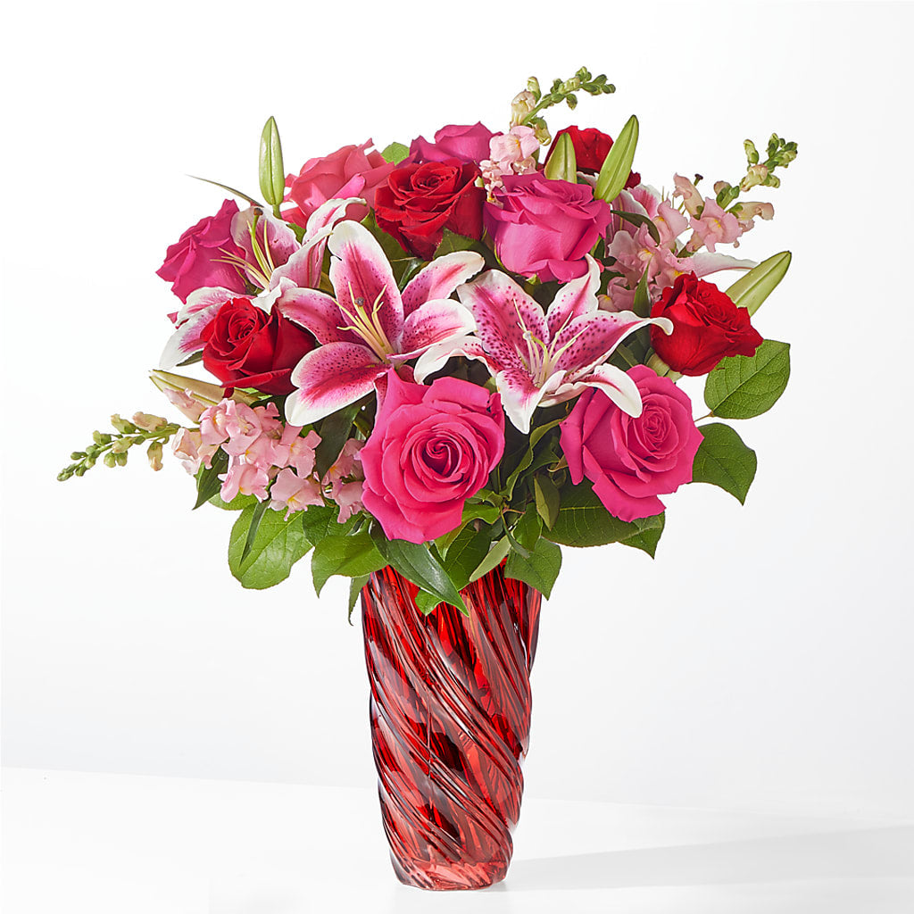 Always You Bouquet with Luxe Swirl Vase – PETALS & HEARTS FLOWER SHOP, Monterey Park CA