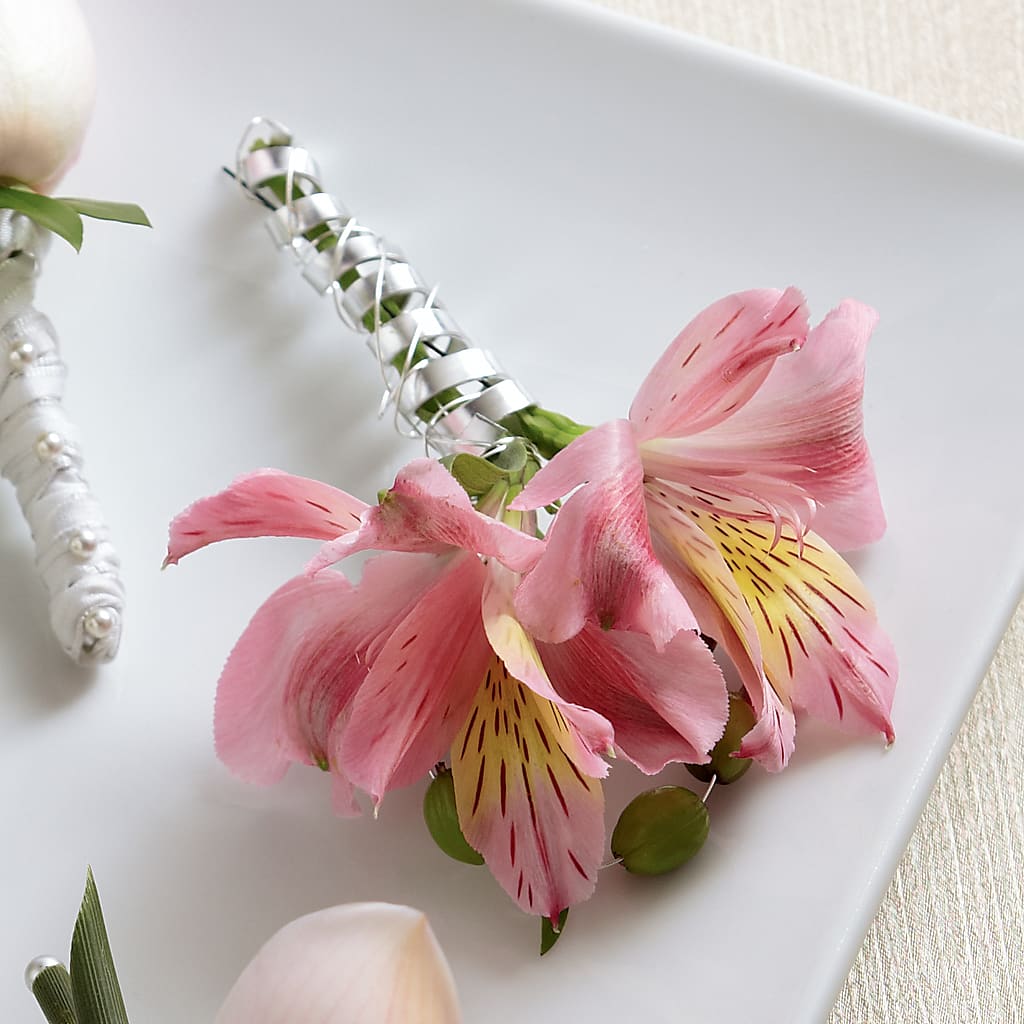 Pink Peruvian Lily Boutonniere – PETALS & HEARTS FLOWER SHOP, Monterey Park CA