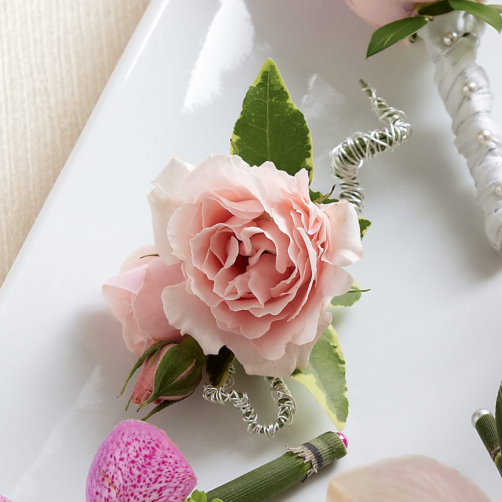 Pink Spray Rose Boutonniere – PETALS & HEARTS FLOWER SHOP, Monterey Park CA