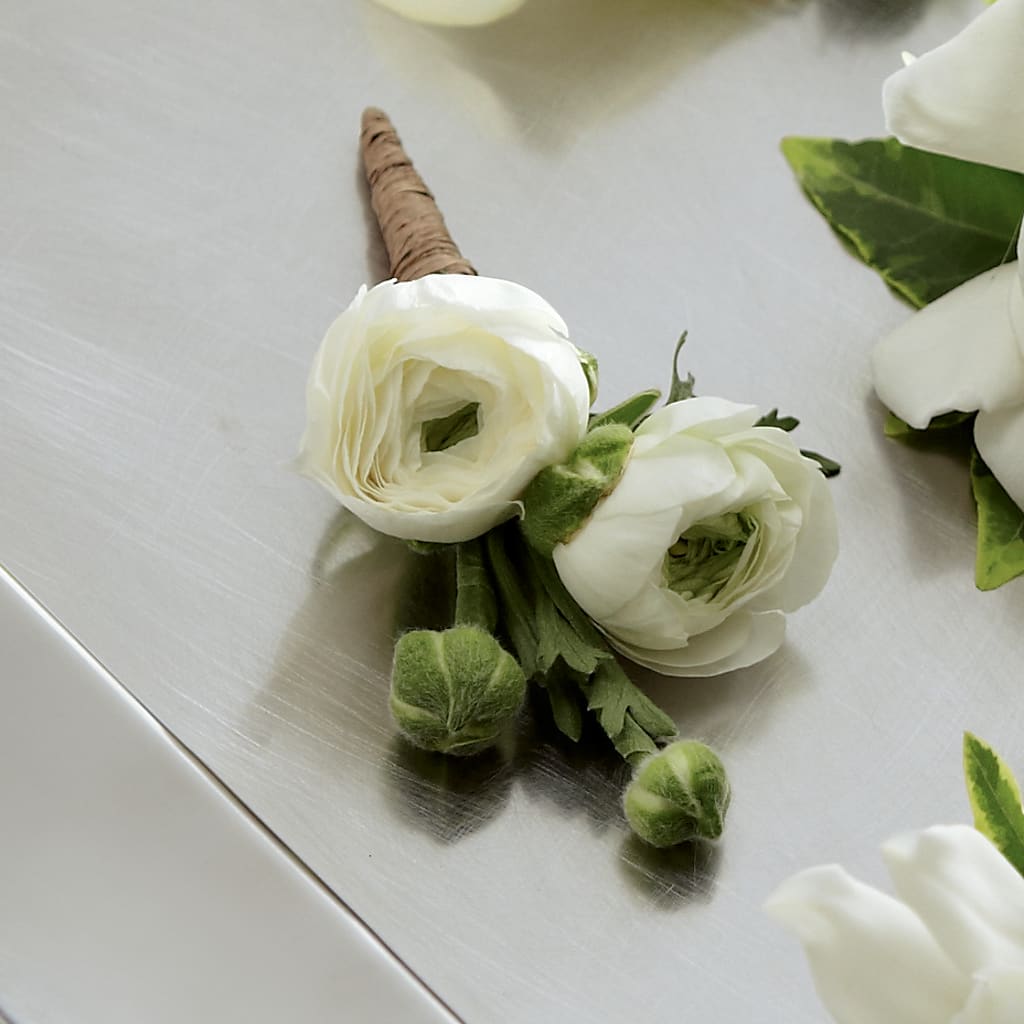 White Ranunculus Boutonniere – PETALS & HEARTS FLOWER SHOP, Monterey Park CA