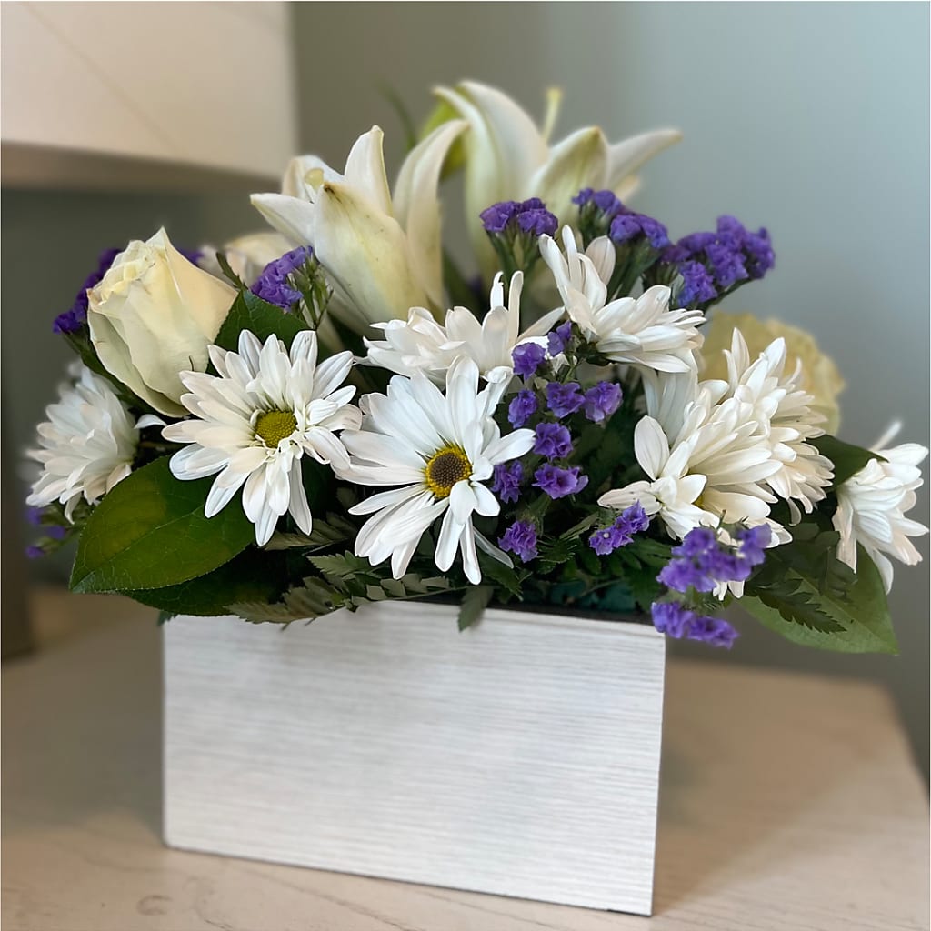 Beyond Blue Box Bouquet – PETALS & HEARTS FLOWER SHOP, Monterey Park CA