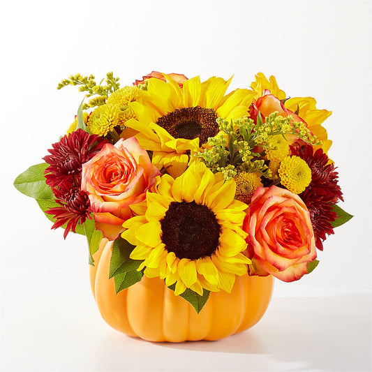 Golden Gourd Pumpkin Bouquet – PETALS & HEARTS FLOWER SHOP, Monterey Park CA