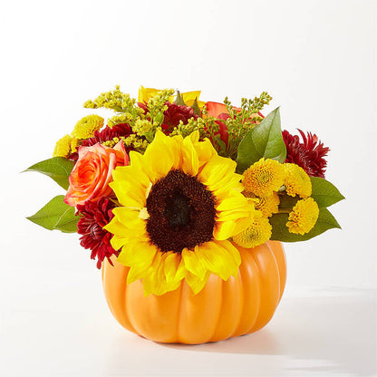 Golden Gourd Pumpkin Bouquet – PETALS & HEARTS FLOWER SHOP, Monterey Park CA