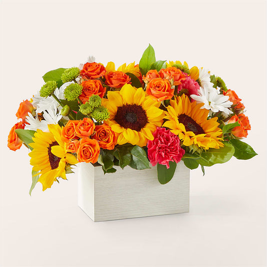 Sun-drenched Blooms Box Bouquet – PETALS & HEARTS FLOWER SHOP, Monterey Park CA