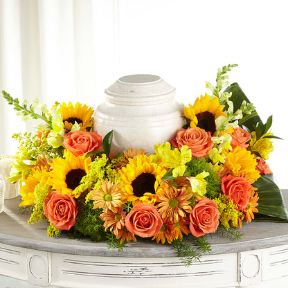 Faithful Sunflower Cremation Adornment – PETALS & HEARTS FLOWER SHOP, Monterey Park CA