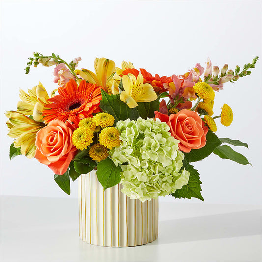 Autumn Sunshine Bouquet with Ivory Vase – PETALS & HEARTS FLOWER SHOP, Monterey Park CA
