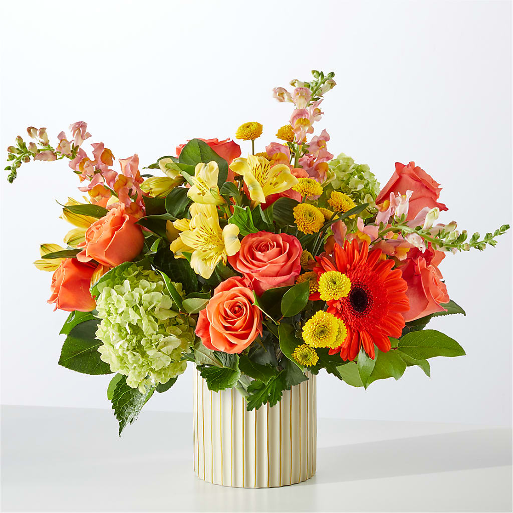 Autumn Sunshine Bouquet with Ivory Vase – PETALS & HEARTS FLOWER SHOP, Monterey Park CA
