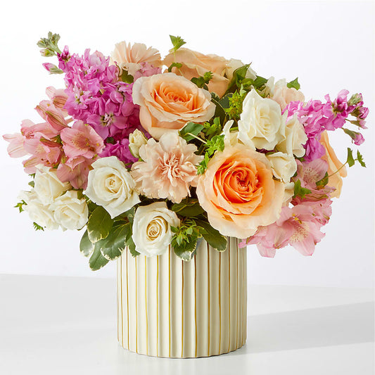 Paradise Bouquet with Ivory Vase – PETALS & HEARTS FLOWER SHOP, Monterey Park CA