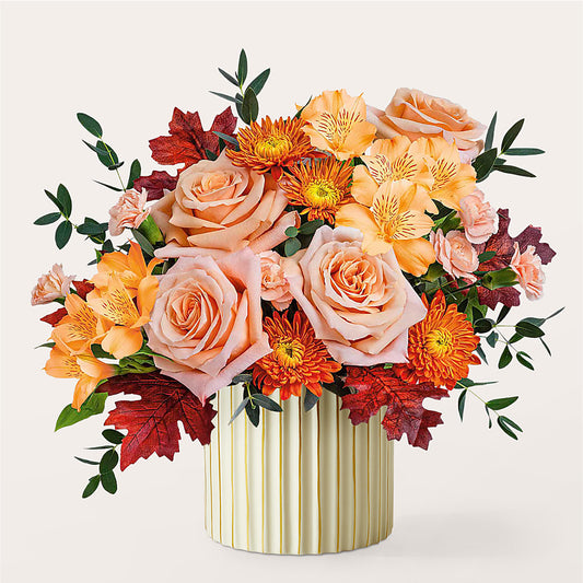 Spiced Latte Bouquet with Ivory Vase – PETALS & HEARTS FLOWER SHOP, Monterey Park CA